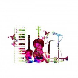 Colorful musical instruments with butterflies vector 02
