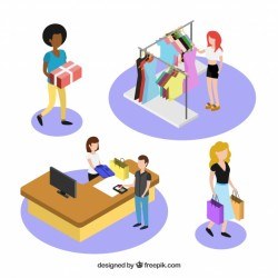 Shopping concept with people in isometric view