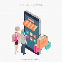 Shopping concept with people in isometric view