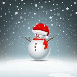 Cute snowman with red hat and snowflake vector