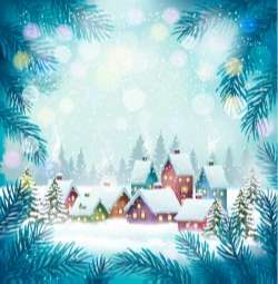 blue holiday background with chistmas village vector
