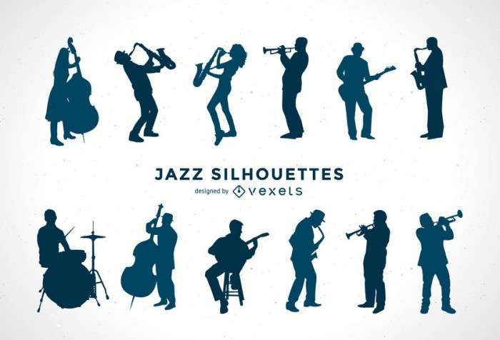 Jazz musicians silhouette set