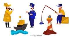 Nautical Characters Illustration Set