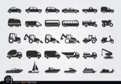 Vehicles and ships silhouettes icon set