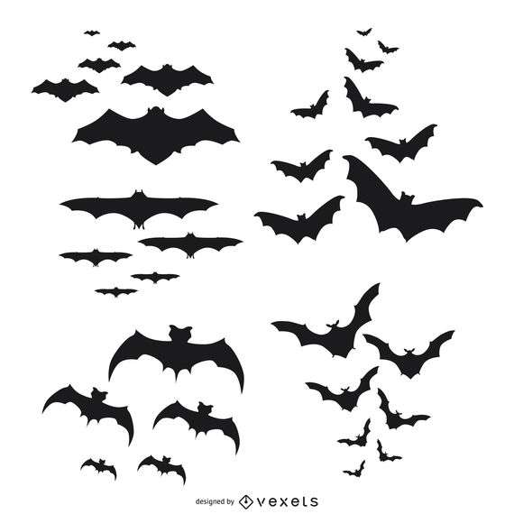 Bats silhouettes flying set