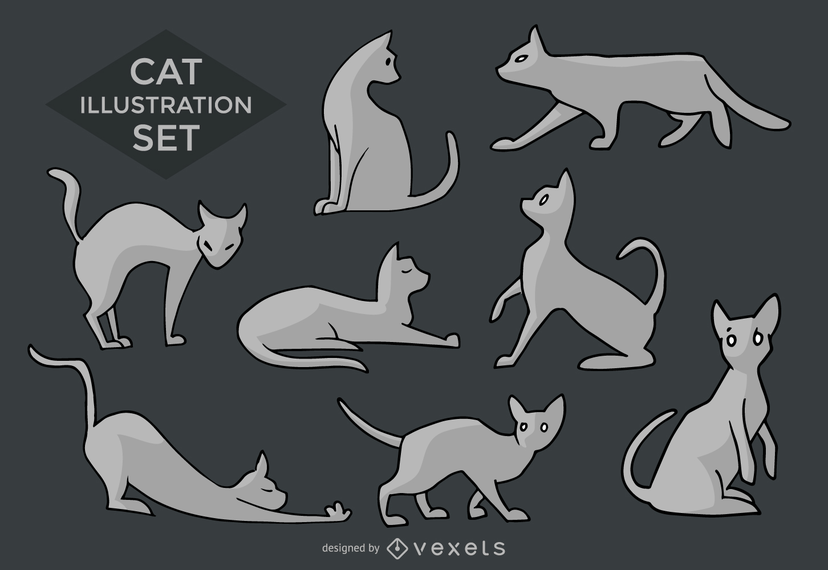 Cat silhouettes and illustrations