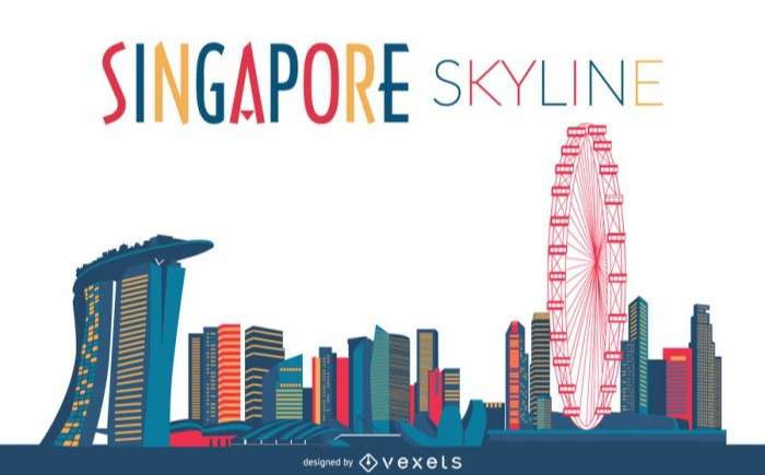 Colored singapore skyline silhouette