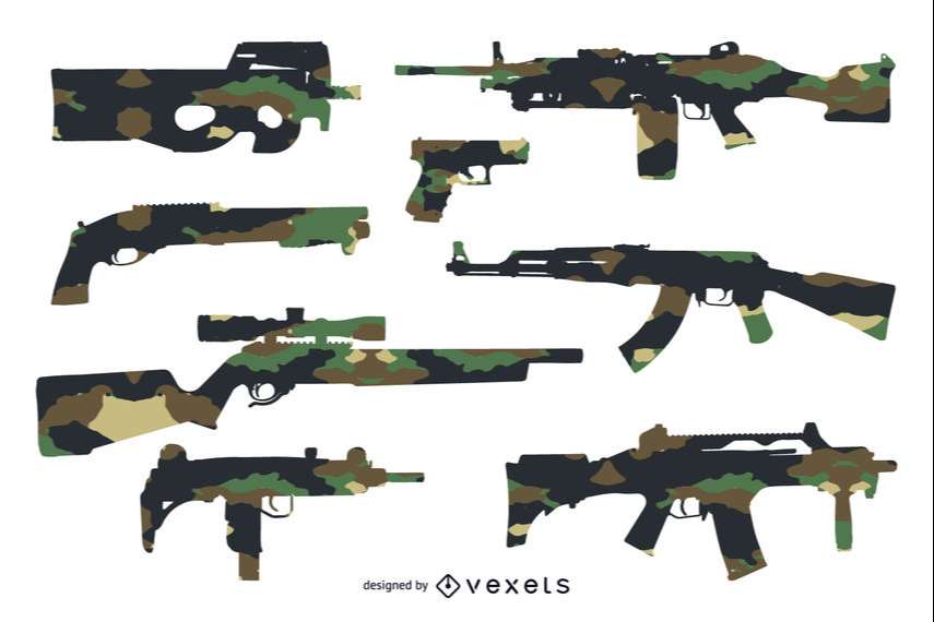 Gun Silhouettes set with camouflage