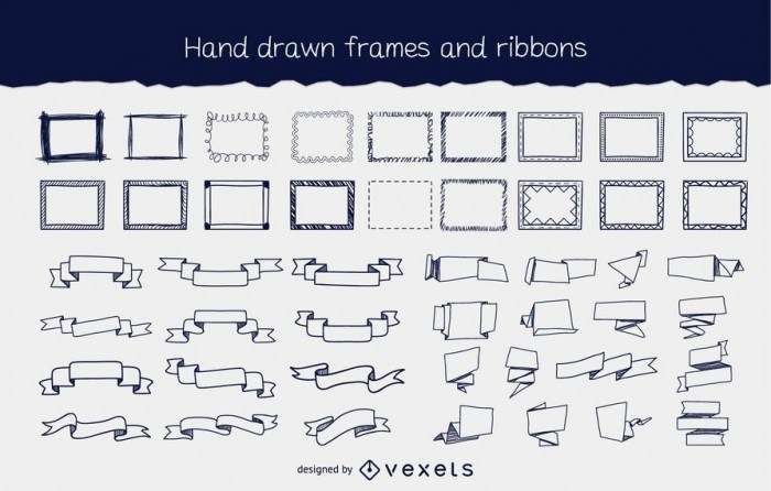 Hand Drawn Flowing Frame & Ribbon Pack