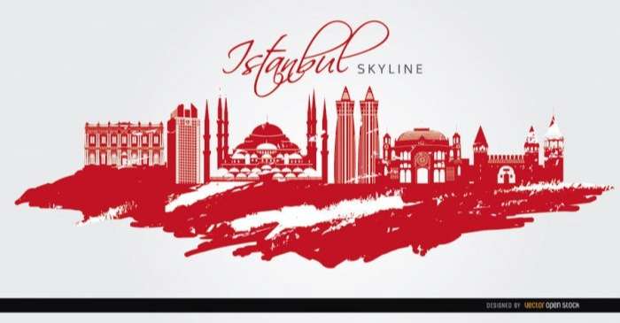 Istanbul landmarks painted red