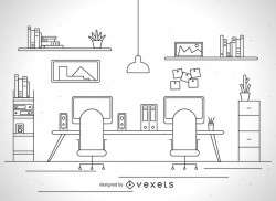 Office workplace stroke illustration