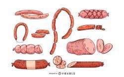 Sausage and salami icons set