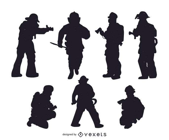 Set of firefighter silhouettes
