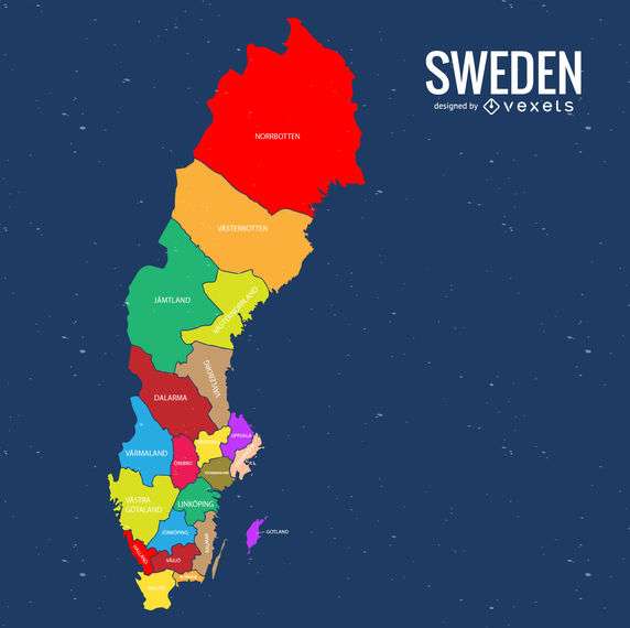 Sweden colored county map