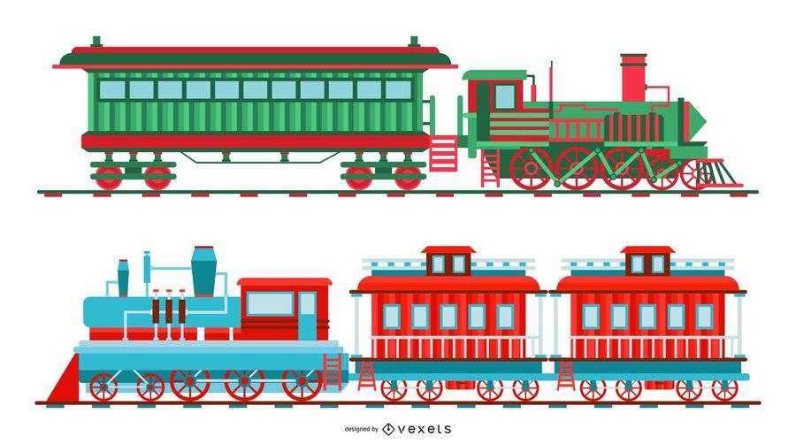 Vintage Christmas Train Illustration Set