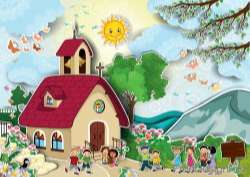 Cartoon house with natural scenery vector 02
