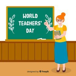Hand drawn world teachers day with woman