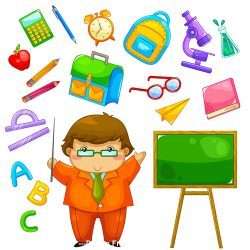 Cartoon teacher and school supplies vector