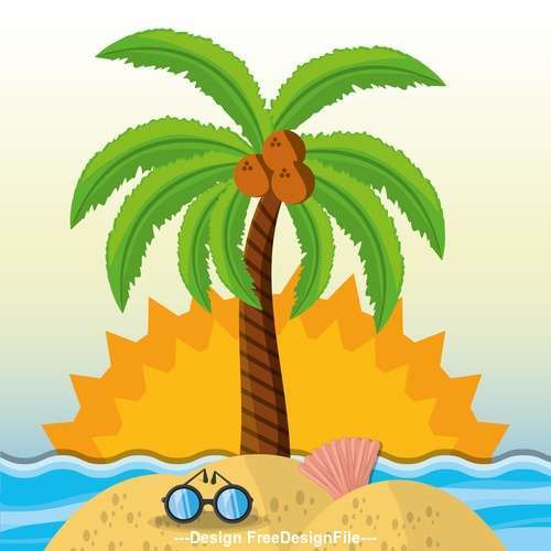 Cartoon beach coconut tree vector