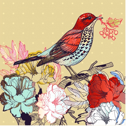 floral backgrounds with birds vector
