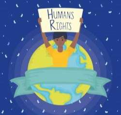 Afro young woman with human rights label and earth planet vector illustration design