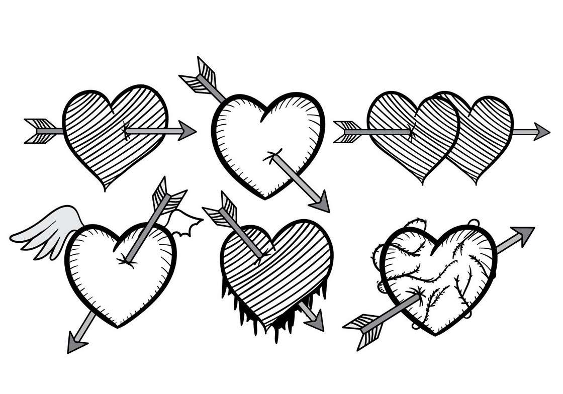 Black and White Arrow Through Heart Vector