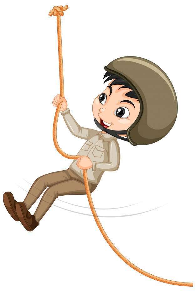 Boy climbing rope
