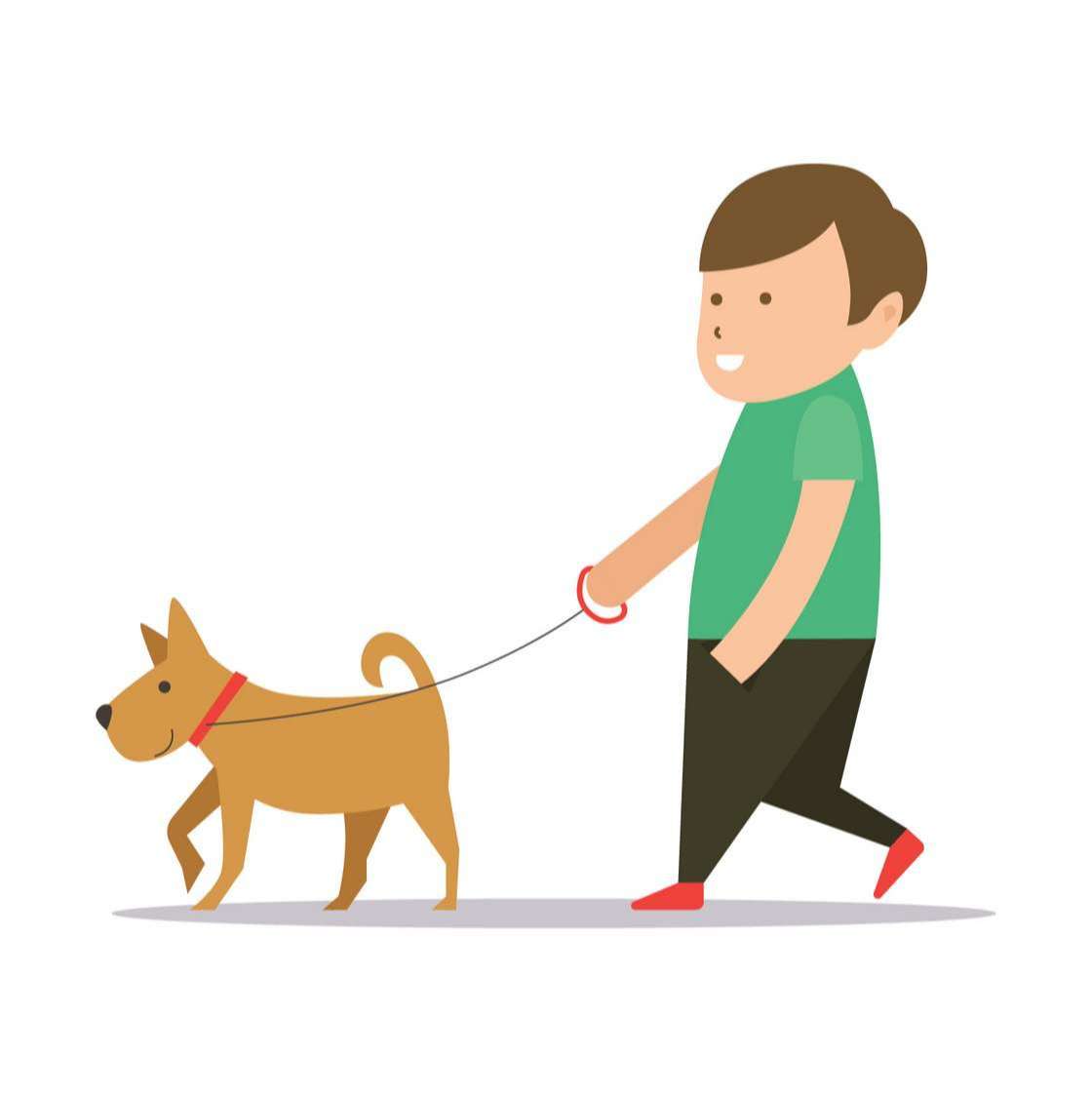 Boy walking with his dog