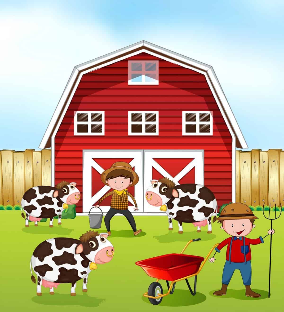 Farmer and barn