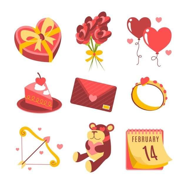 Flat valentine’s day element collection