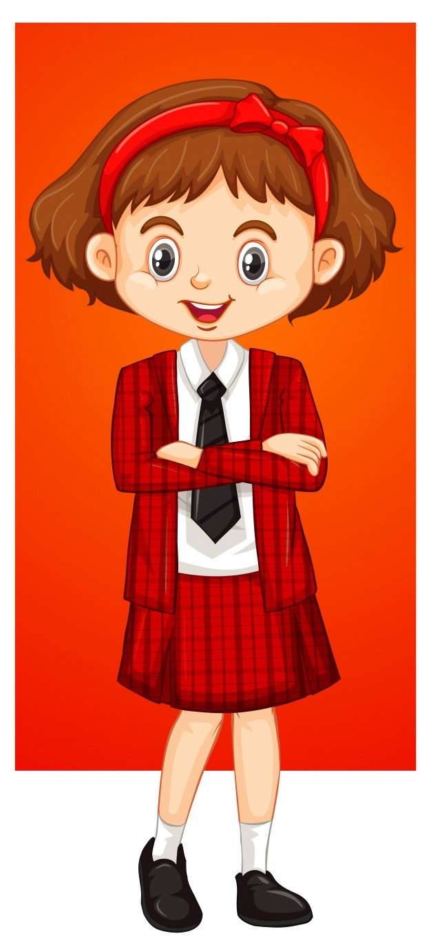 Girl in red school uniform