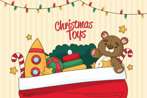 Hand drawn christmas toys background