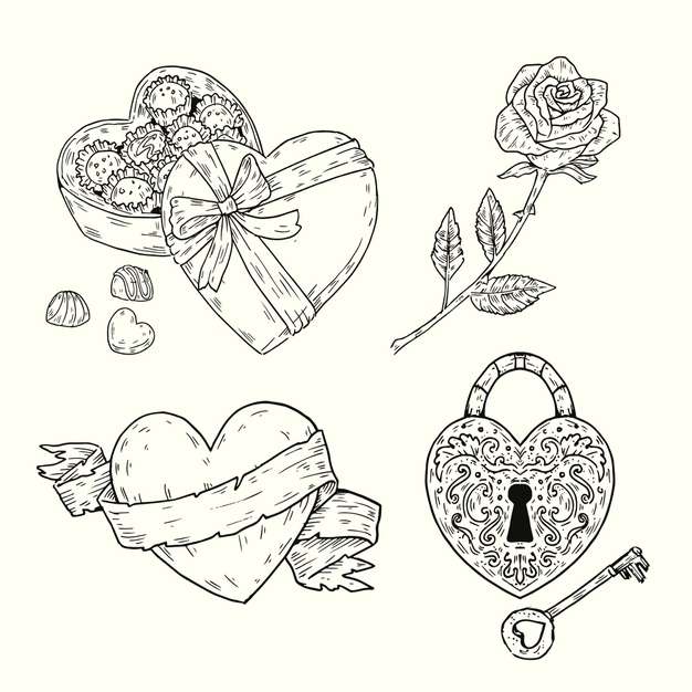 Hand drawn valentine’s day element collection