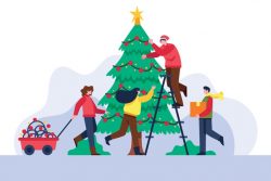 People decorating christmas tree