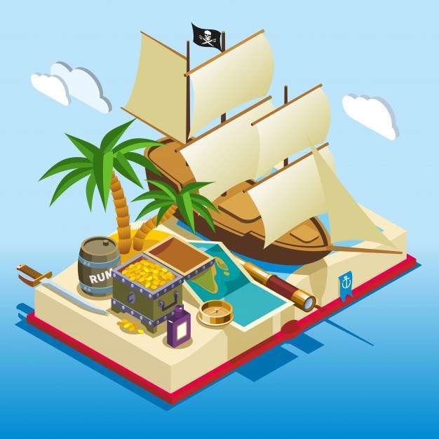 Pirate elements isometric game composition