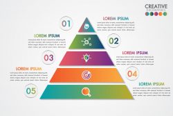 Pyramid infographic colorful template with 5 steps or options concept