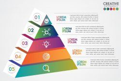 Pyramid infographic colorful template with 5 steps or options