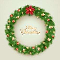 Realistic christmas wreath with greeting
