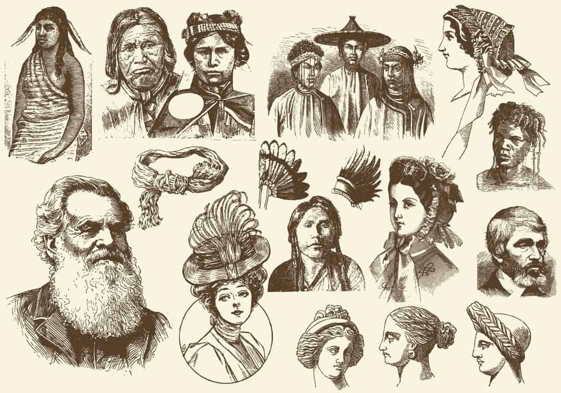Sepia Hairstyles And Headdress Illustrations