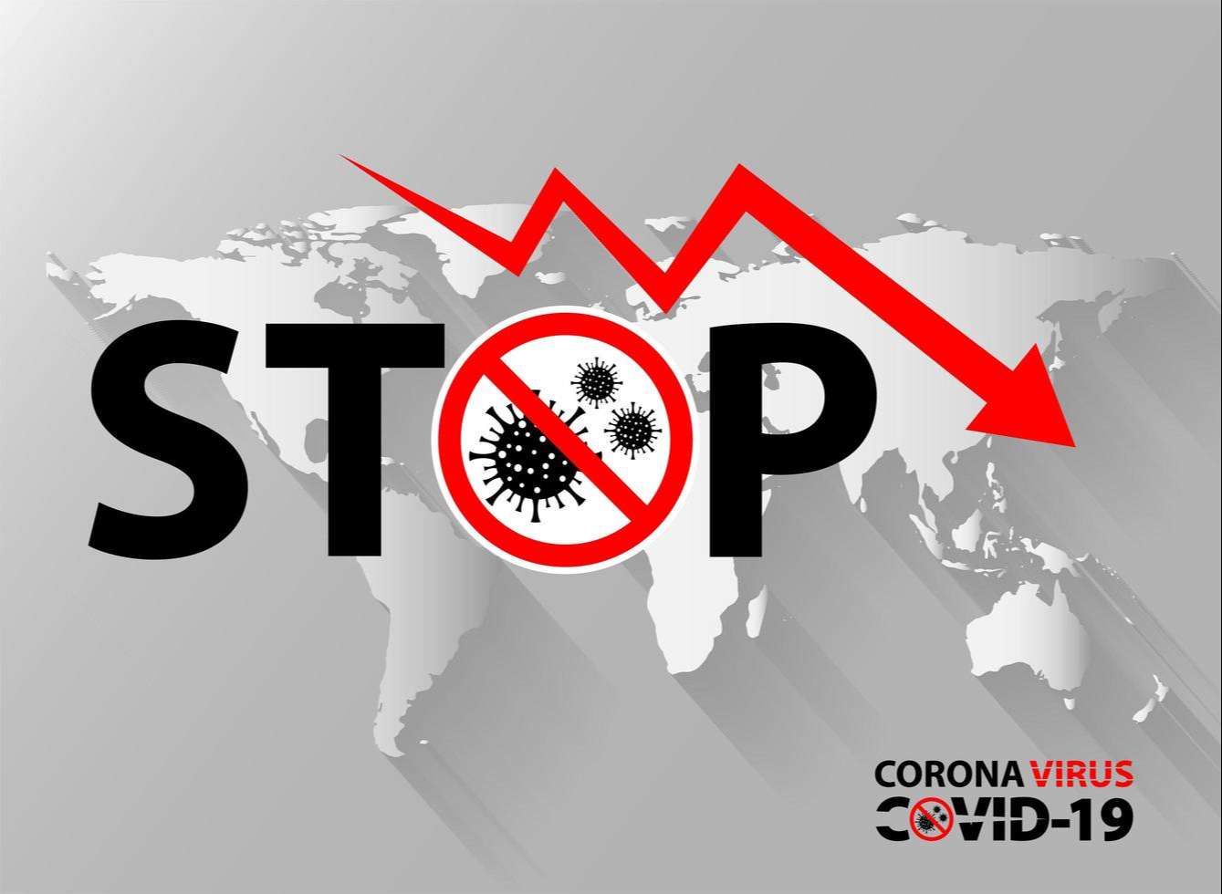 Stop Text with Coronavirus Icon on World Map