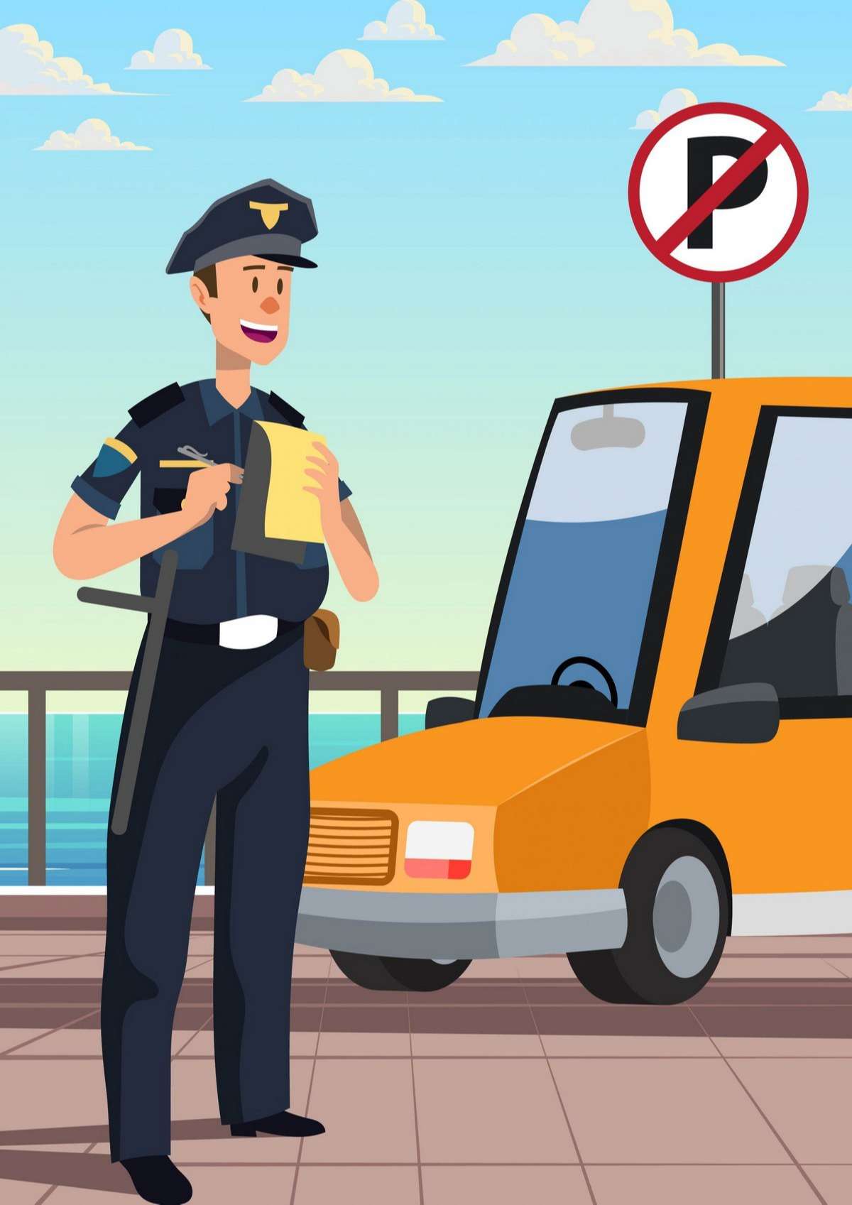 Police Officer Is Writing A Illegal Parking Ticket