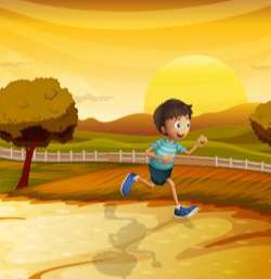 A view of the afternoon with a young boy running