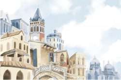 Illustration of Mediterranean city building