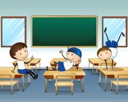 Three boys playing inside the classroom