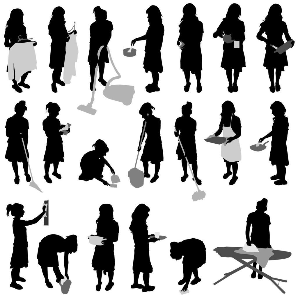 Doing housework action silhouette Vector