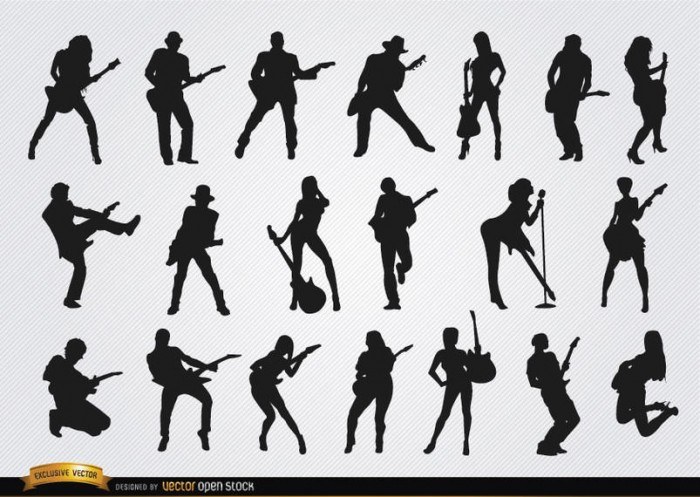 Male and female guitarists silhouettes