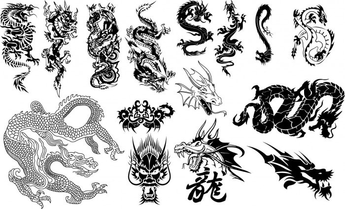 Oriental dragons silhouettes Vector