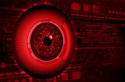 Red eye cyber circuit future technology concept background