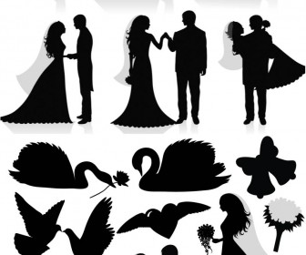 Silhouette newlyweds vector