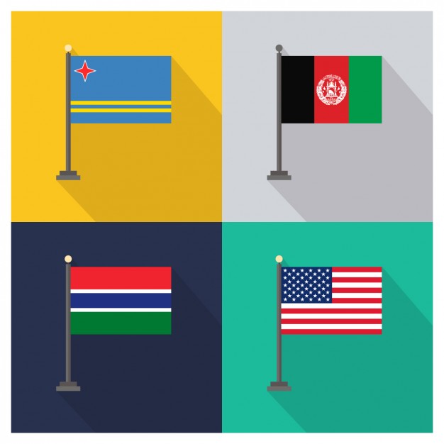 Aruba Afghanistan Gambia and United States of America Flags